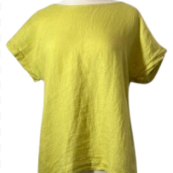 NWOT Terzo Millennio linen high-low top blouse shirt lime green flowy loose S - Picture 2 of 5
